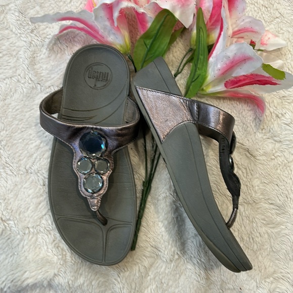 Fitflop Shoes - Fitflop Gunmetal Jeweled Sandals